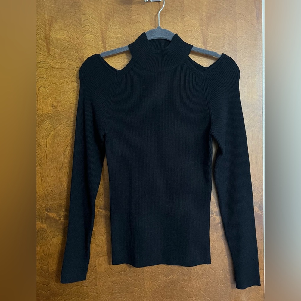 Catherine Maladrino Black Cold Shoulder Sweater Size Large NWOT